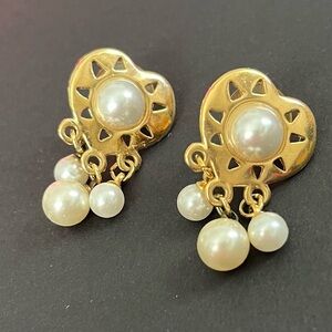 Heart studs with faux pearls
